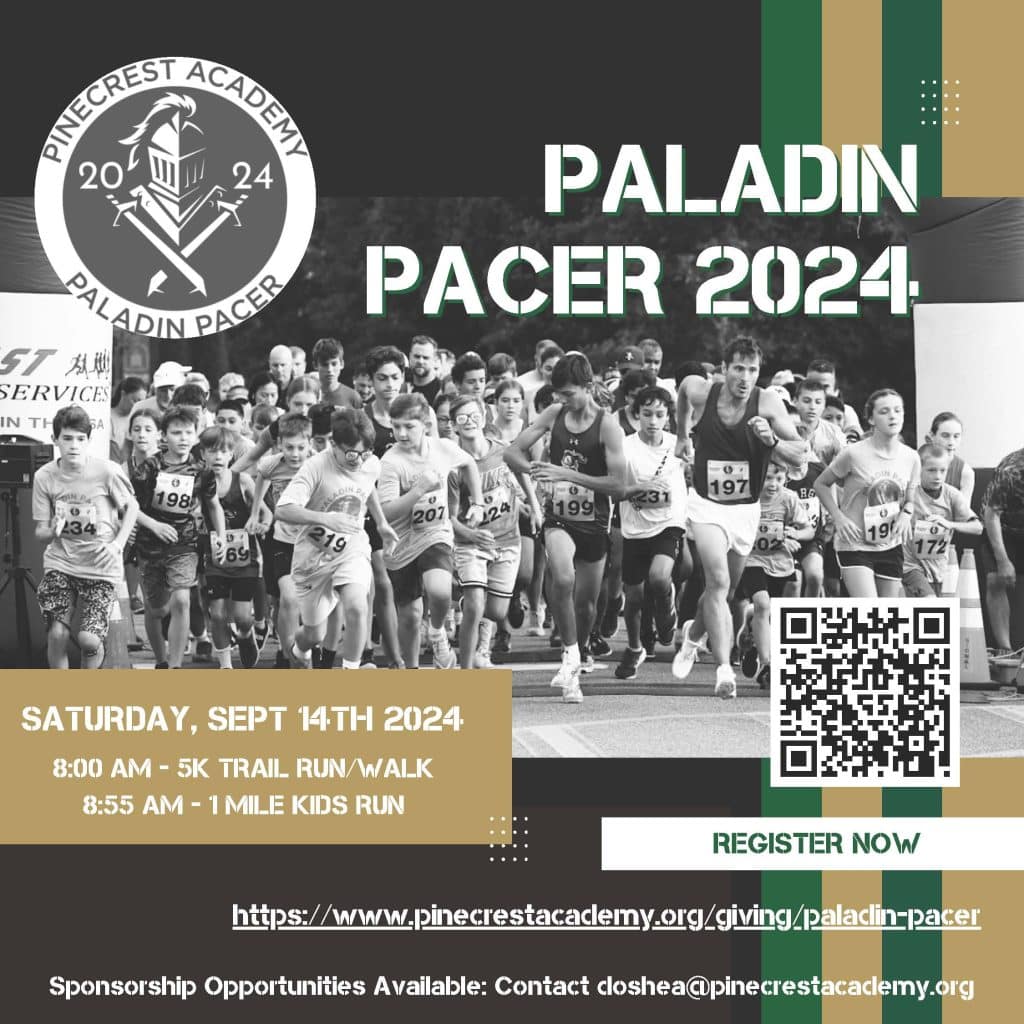 Flyer promoting the Paladin Pacer 2024 5k and Fun Run