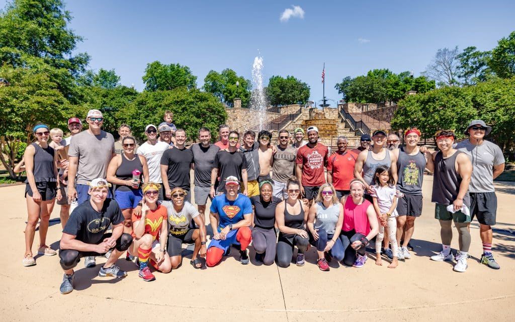 Group of people gathered together in a Norcross community park