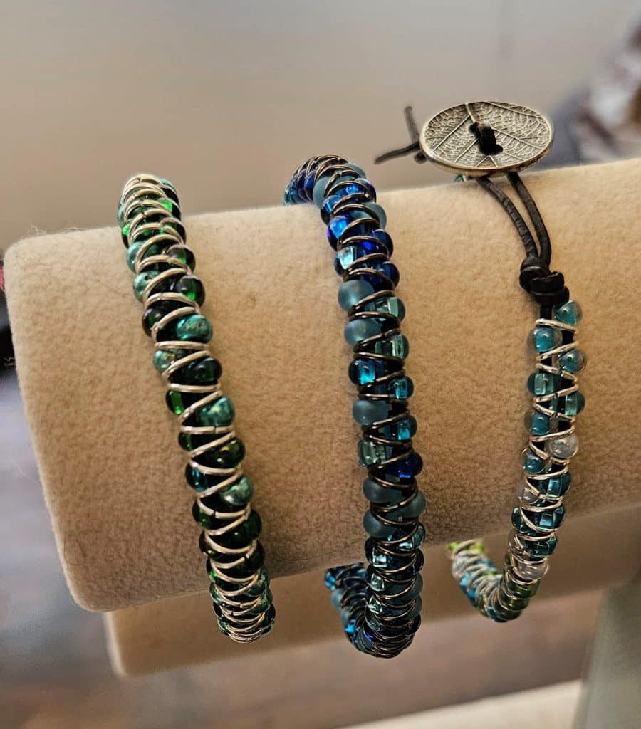 three bracelets on display