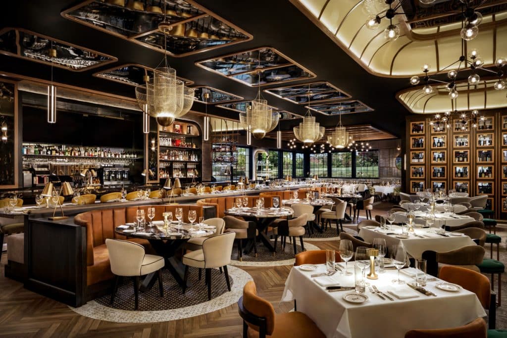 fancy dining room and bar in an upscale restaurant