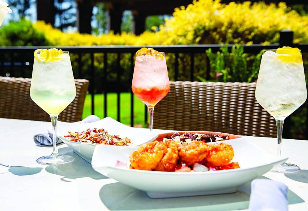 Food and drinks on an outdoor restaurant table