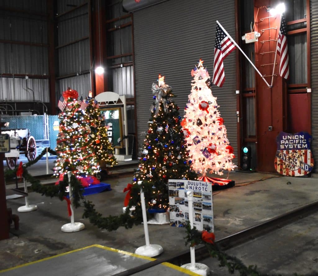 Southeastern Railway Museum decorated with Christmas Trees