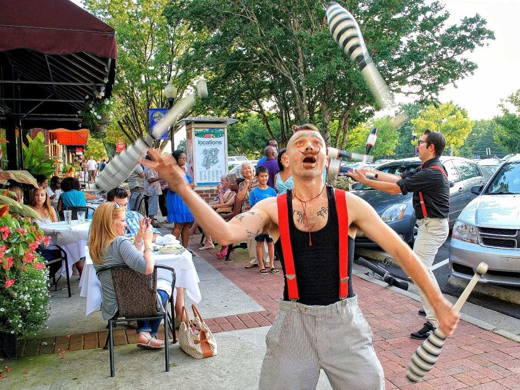 Street performers in downtown Norcross