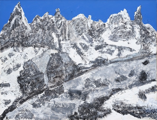 Painting of a snowy mountain landscape from artist Kim Chong Hak