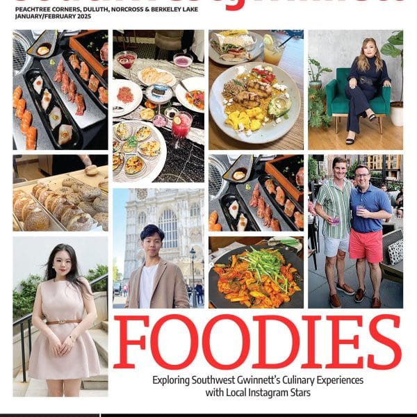 Cover of the Jan/Feb 2025 issue of Southwest Gwinnett magazine, with photos of food from local restaurants and Instagram influencers who took the photos.