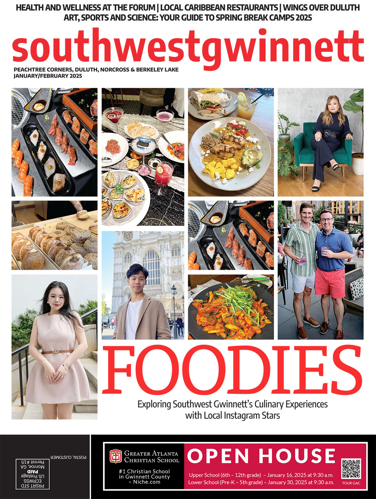 Cover of the Jan/Feb 2025 issue of Southwest Gwinnett magazine, with photos of food from local restaurants and Instagram influencers who took the photos.