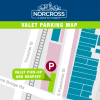 Colorful illustrated map of parking in downtown Norcross