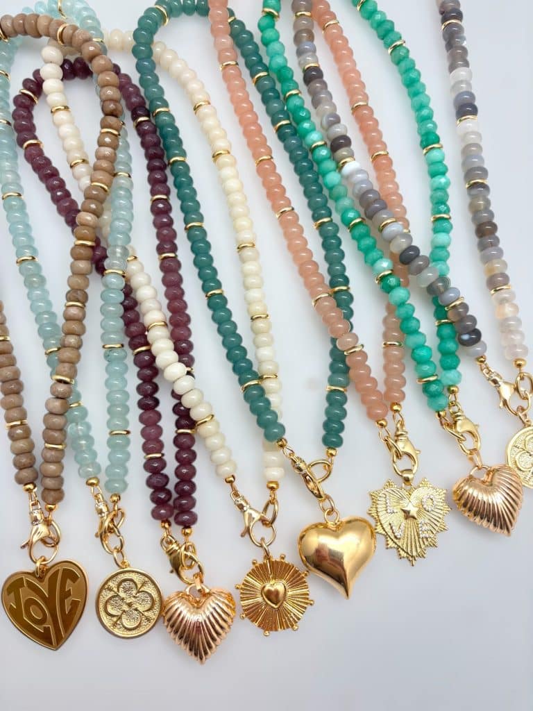 Colorful beaded necklaces with charms