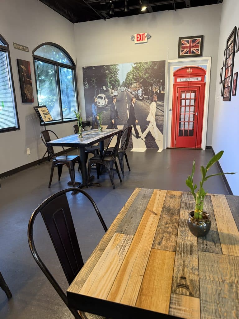 interior of a Beatles-themed coffee shop