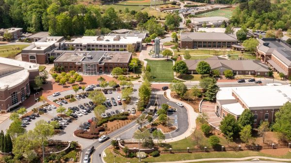 Aerial view of the sprawling campus at Greater Atlanta Christian School in Gwinnett County.