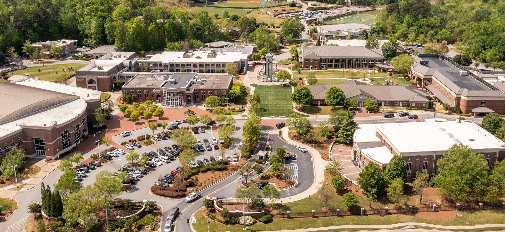 Aerial view of the sprawling campus at Greater Atlanta Christian School in Gwinnett County.